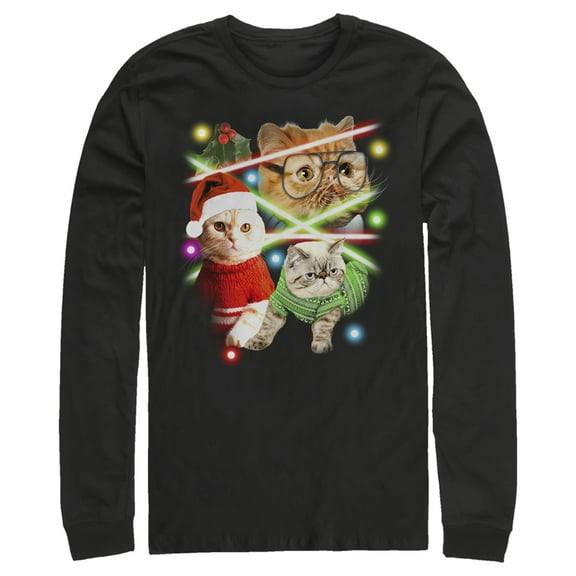 Men's Lost Gods Laser Cats Long Sleeve Shirt Black Small