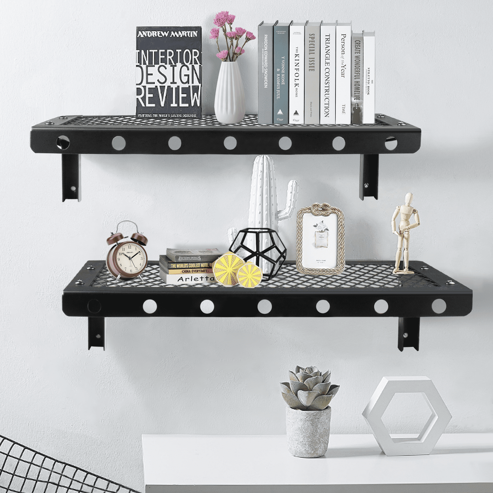 Sedesbon 10” x 24” Black Floating Shelves 2-Tier Modern Industrial Finish (2 Count)