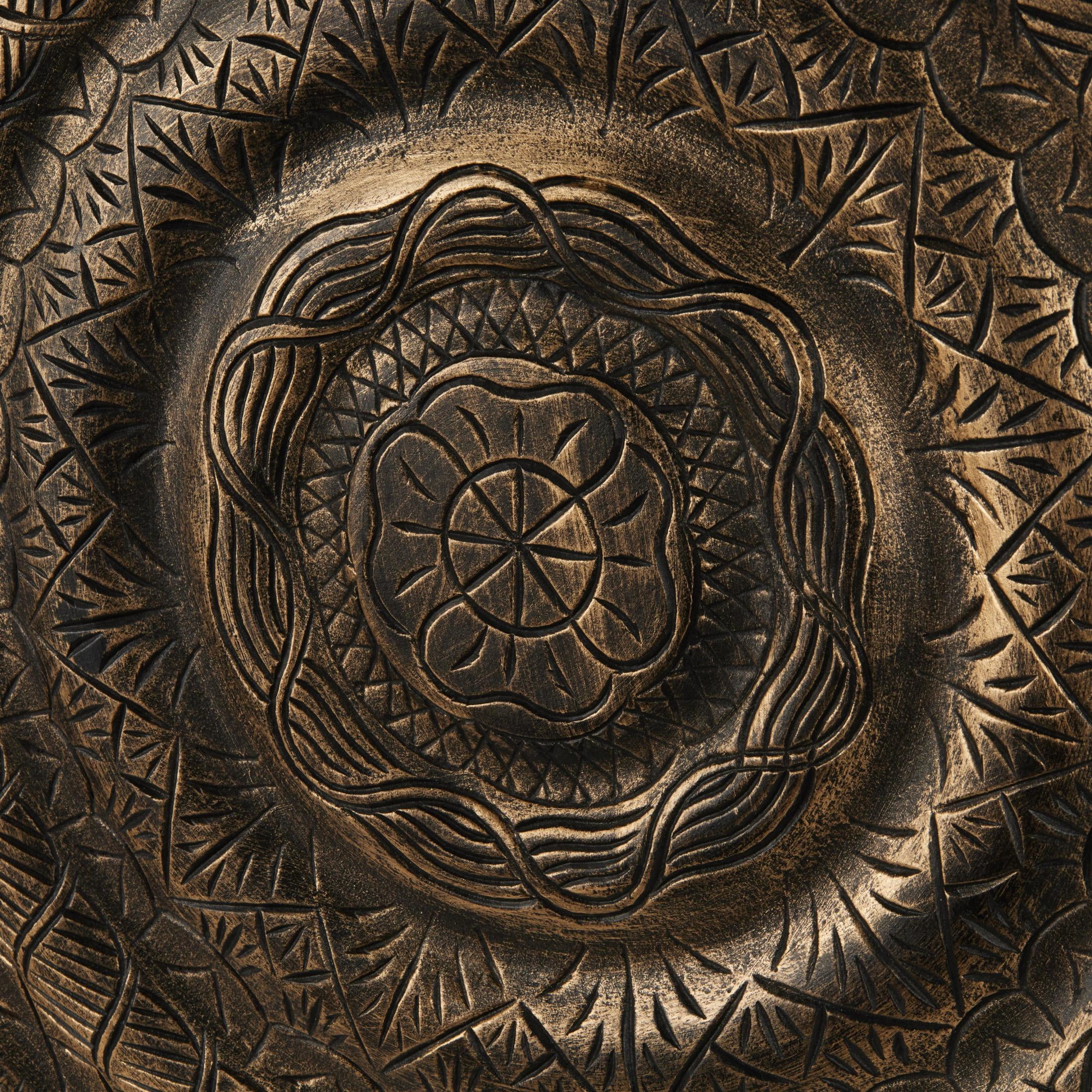 DecMode Bronze Wooden Carved Floral Wall Decor with Scroll and Leaf Details