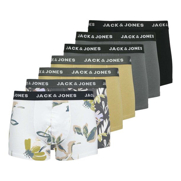 JACK&JONES Calzoncillos bóxer para hombre, lote de 7 - JACABSTRACT TRUNKS 7 PACK, algodón elástico Negro/gris/caqui/blanco S (Small)