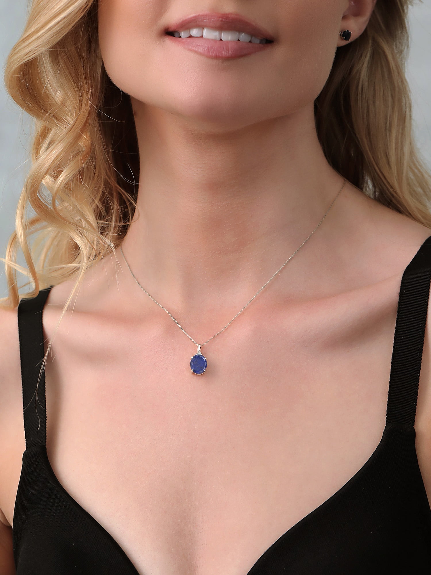 Peora Oval Swiss Blue Topaz & Diamond Pendant - 14K Yellow Gold, 10x8mm, 3 Carats Total