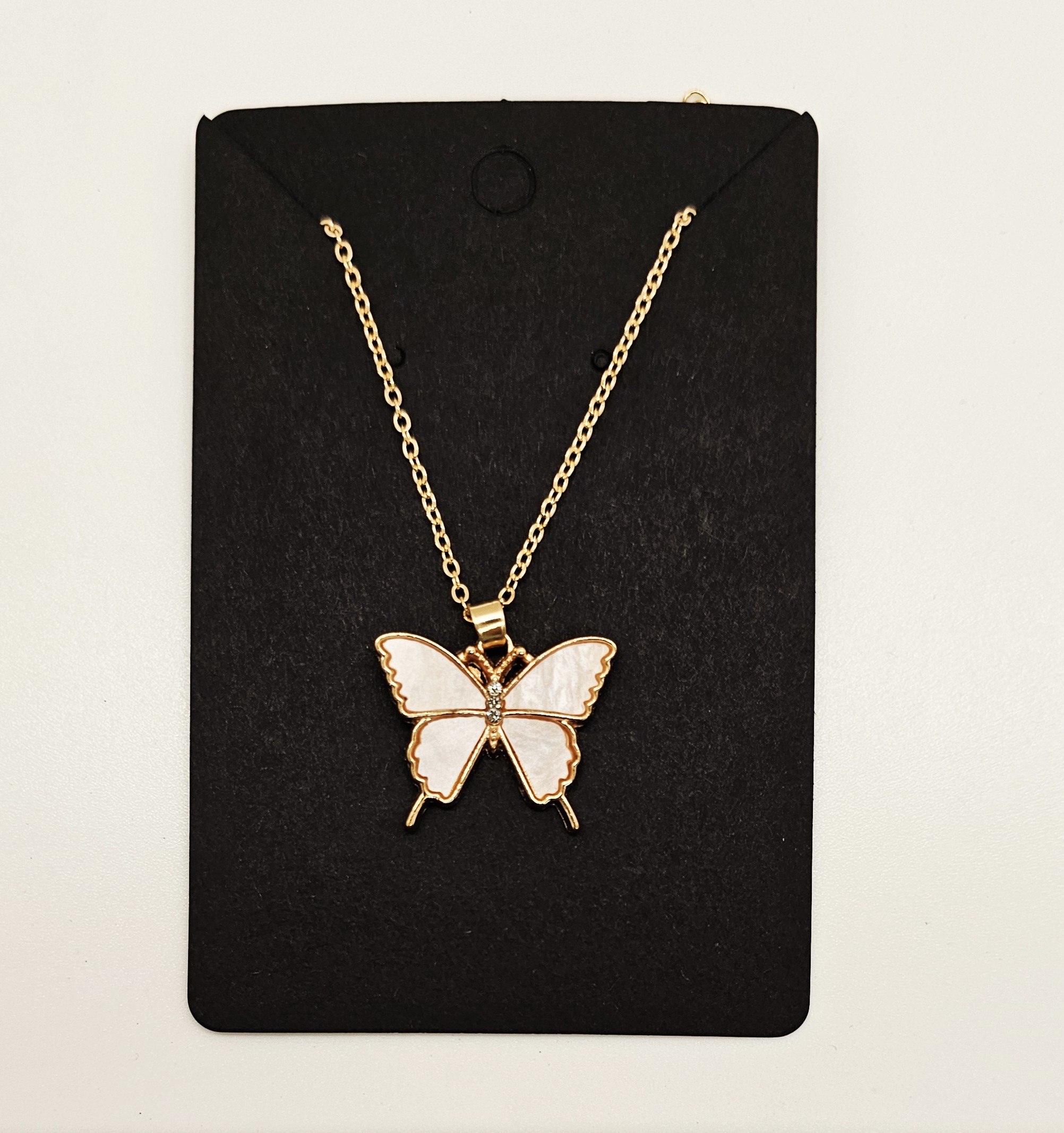 Light Pink Enamel Butterfly Necklace, Gold Tone