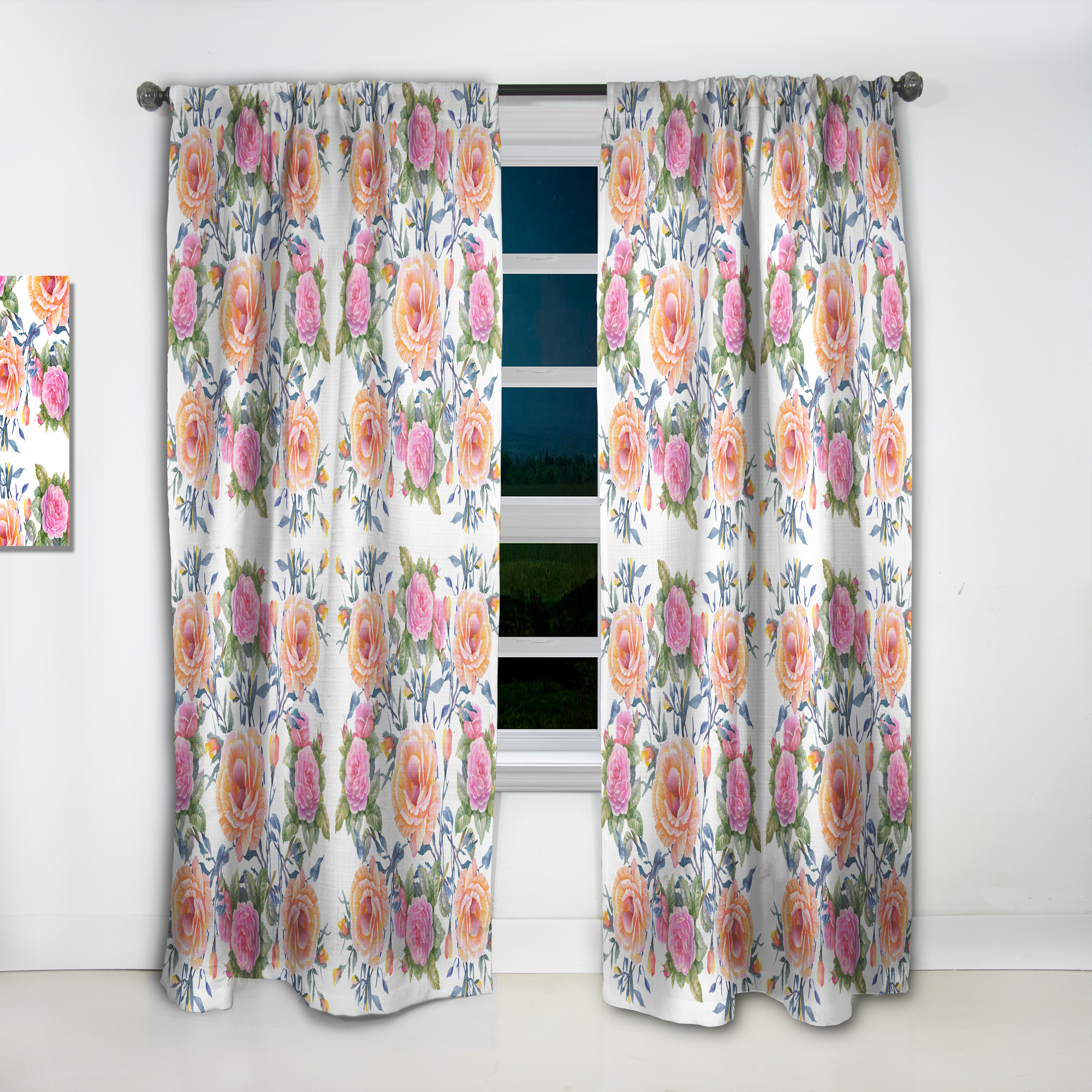 Designart 'Blossom Pink XXXIV' Floral Curtain Panel