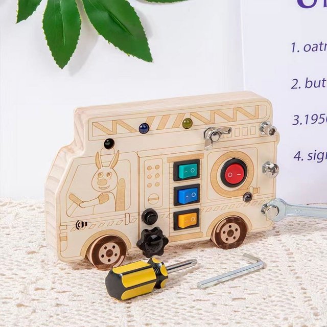 Interruptor educativo de madera para niños, luz LED de encendido, botón de luz de tablero ocupado, juguetes educativos de educación temprana