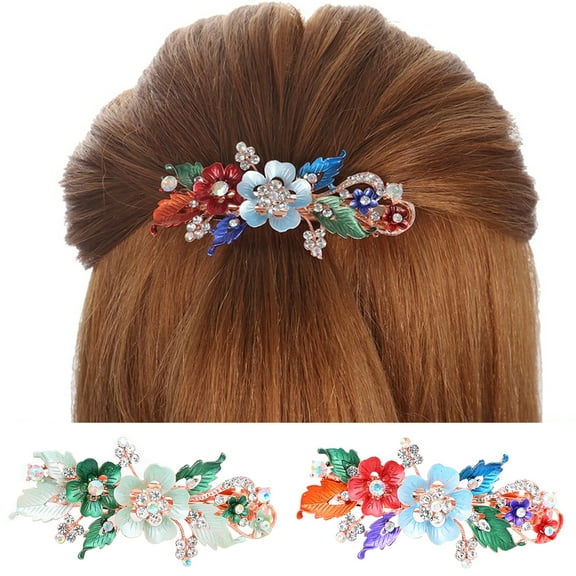 Walbest Fashion Korean Style Women Rhinestone Hair Clip Flower Barrettes Hairpin Spring Ponytail Clip Hair Accessory