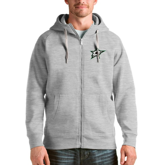 Men's Antigua Heathered Gray Dallas Stars Logo Victory Full-Zip Hoodie