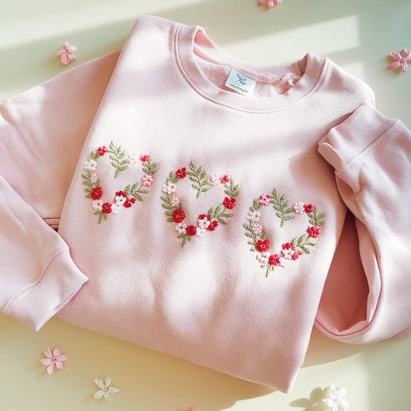 Floral Heart Embroidered Sweatshirt, Valentine Embroidered Sweater Heart Embroidered Hoodie Heart Valentine Valentines Day Gift,Gift for her
