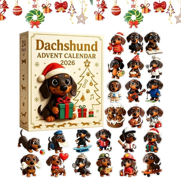 2026 Dachshund Advent Calendar, 24 Unique Festive Dachshund Figures, 24 Days Dachshund Ornaments Christmas Countdown Calendar, for Lovers Family Christmas Decor Holiday Advent Gift