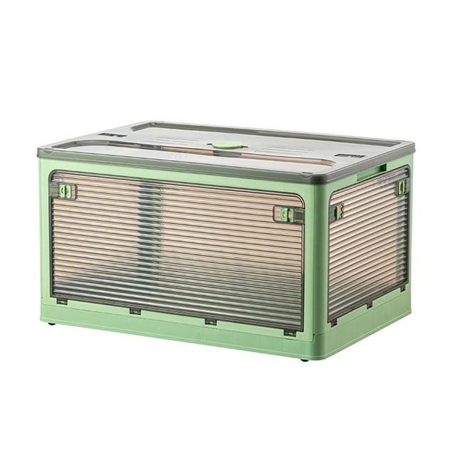 Clothes Storage Box Clear Transparent 4 Way Opening Bottom Pulley Design Plastic PET Storage Container for Home Brown Green Medium 47.5x35.5x24