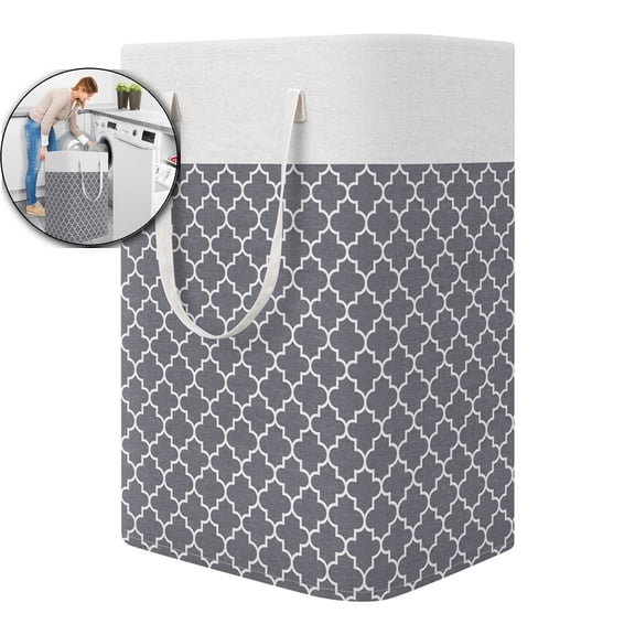 VQPeo Laundry Basket, Freestanding&Waterproof Laundry Hamper, Collapsible Tall Clothes Hamper with Easy Carry Handles for Clothes, Towels
