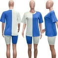 thumbnail image 3 of Akmipoem Women 2 Piece Summer Outfits Tracksuit Color Block Tunic T-shirt Biker Shorts Set, 3 of 5