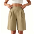 thumbnail image 7 of Binmer Women’s Elastic High Waist Pleated Bermuda Shorts with Pockets,Casual Loose Fit Summer Shorts Khaki,Women's Plus XL, 7 of 7