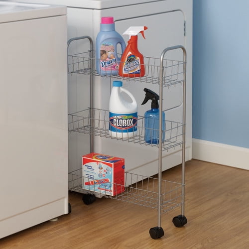 Household Essentials 3Tier Storage Cart, Satin Silver