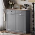 thumbnail image 3 of HARIPUL Double Tilt Out Trash Cabinet, 26 Gallon Trash Can Cabinet with Drawers & Handles for Kitchen, Gray/Light Brown Top, 3 of 10