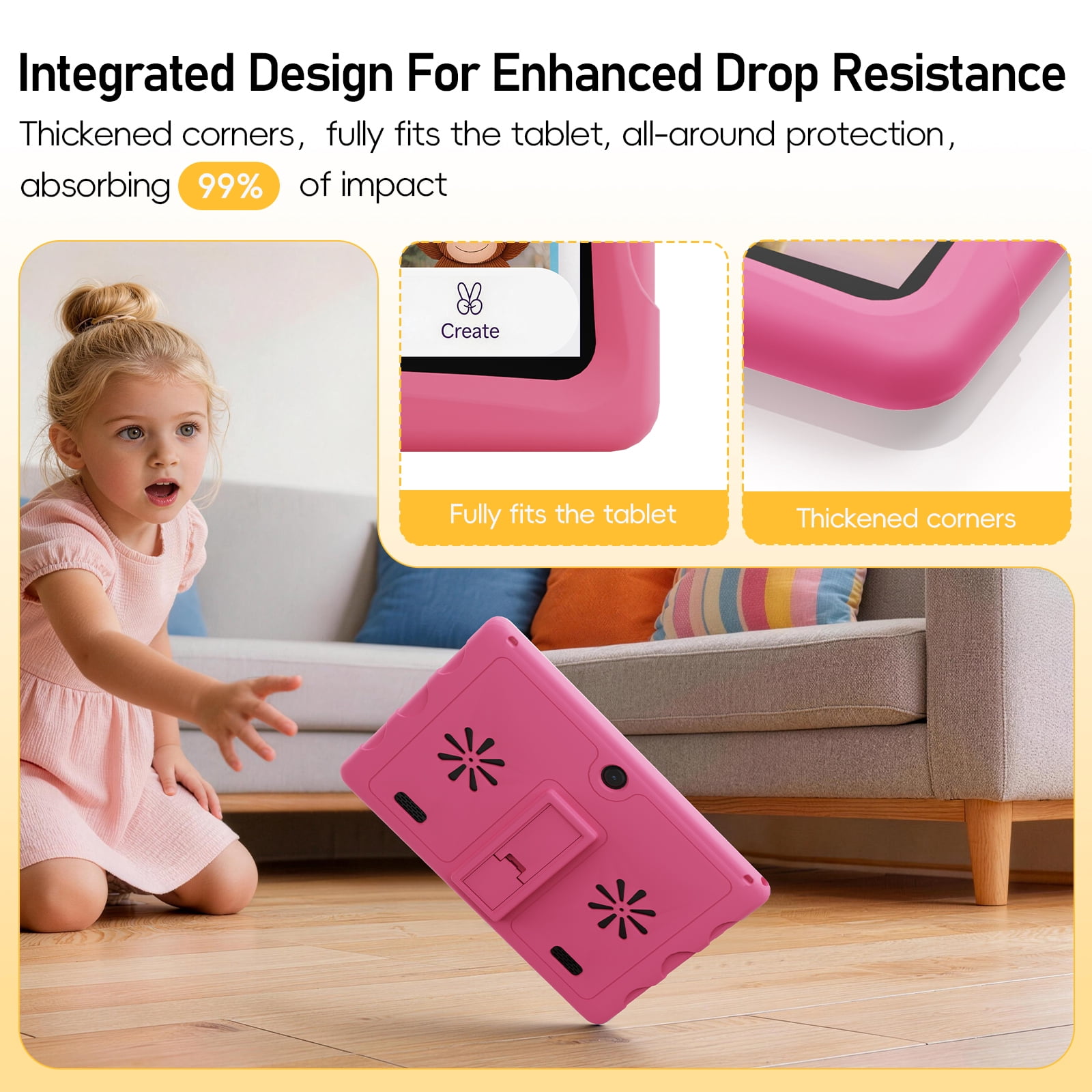 Doundy 10.1" Android 15 Kids Tablet, 6GB+64GB & Dual Camera Tablet for Kid, 6000mAh，Parent Control, Child Education Tablet with Wilanyard(Pink)