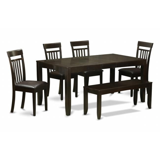 6 Piece Dining Table Set With BenchTable With Leaf and 4 Chairs For