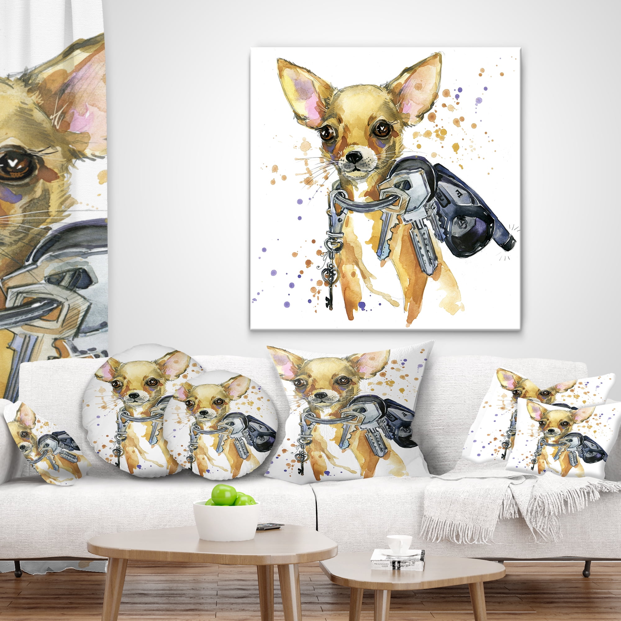 Designart Brown Toy Terrier Dog Watercolor - Abstract Throw Pillow - 16x16