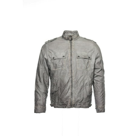 Perry Ellis Beige Metallic Faux Leather Jacket