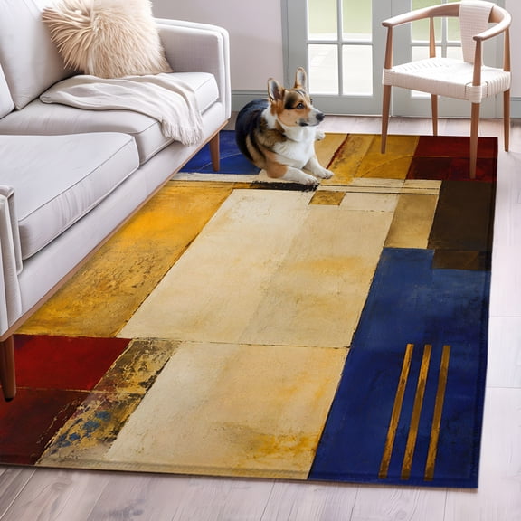 Modern Bohemia Area Rug 4'x6', Abstract Minimalist Geometric Colorful Washable Non-Slip Rugs, Low Pile Large Carpet for Living Room Bedroom Dining Room Kitchen Office Indoor Mat