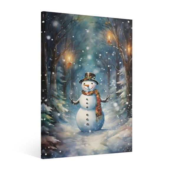 Vintage Christmas Snowman Wall Art Paint - Retro Xmas Festive Winter Holiday Christmas Wall Decor Canvas for Living Room Kitchen Bathroom Home Bedroom Decor Framed