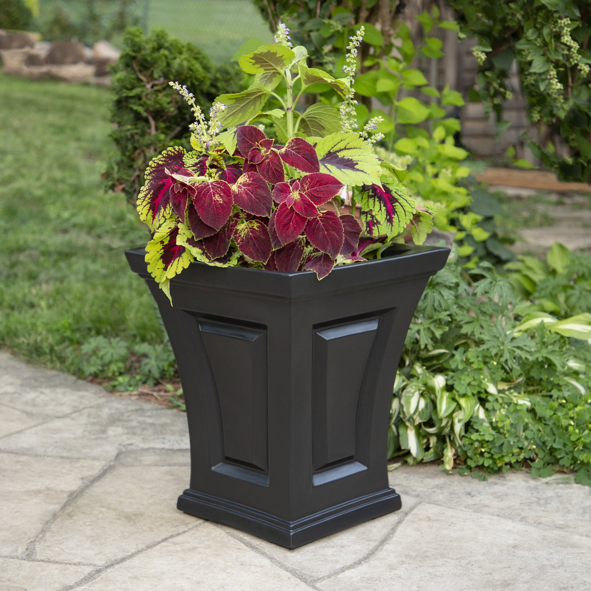 Mayne Cambridge 15"x 15"x 18" Tall Square Black Self-Watering Polyethylene Planter