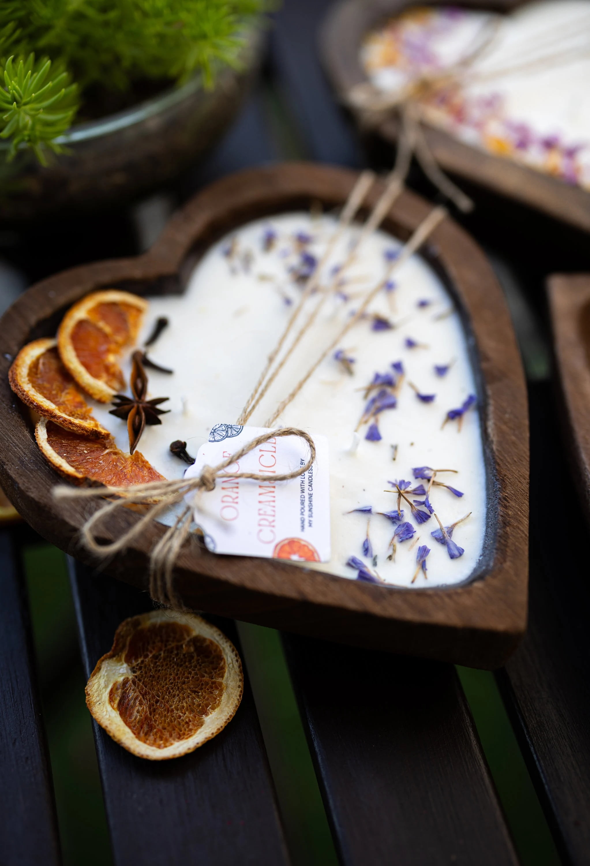 Large Heart Wood Dough Bowl Candle / Orange Bowl Candle/ Soy Wax Candle / Love Engagement Wedding Bridal Mother's Day 3 Cotton Wick