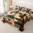 thumbnail image 3 of Castle Fairy Mid Century Vintage Geometric Quilt King 3 Pieces,Boho Retro Aesthetics King Coverlet Set,Rust Teak Teal,1 Bedspread and 2 Pillowcases, 3 of 7