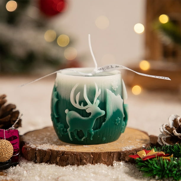 Xihbxyly Vela de Aromaterapia con Diseño de Reno, Aroma Suave, Decoración Navideña, Ambiente Festivo, Combustión Limpia, Larga Duración, Verde, Rojo, Naranja y Verde Menta, 6,5 X 6 X 6 Cm
