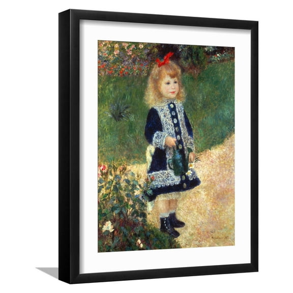 Art.com Girl with Watering Can, 1876 Giclee Print by Pierre-Auguste Renoir, Black Frame Wall Art, 17" x 21"