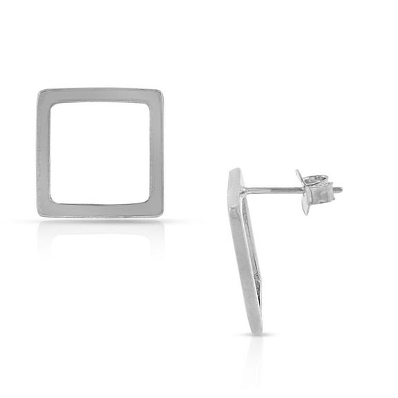 925 Sterling Silver Cut-Out Shape Geometric Geo Square Stud Earrings, 0.55"