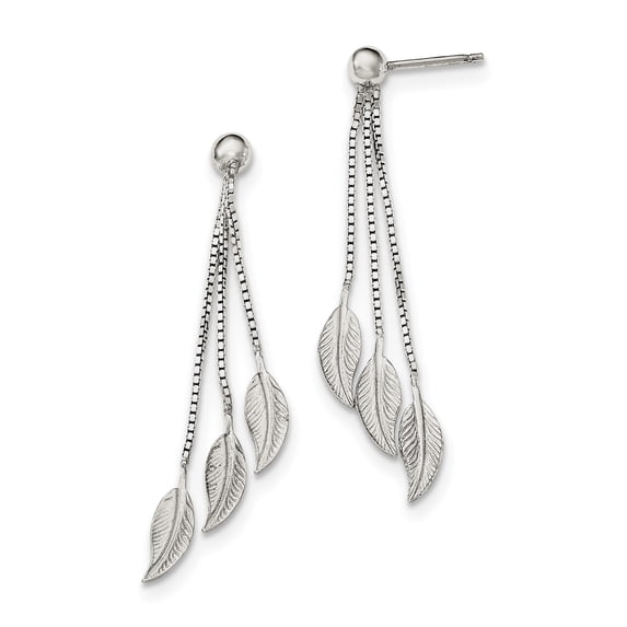 Sterling Silver Polished And Textured Leaf Dangle Post Earrings (47 X 5) Made In India qe12956