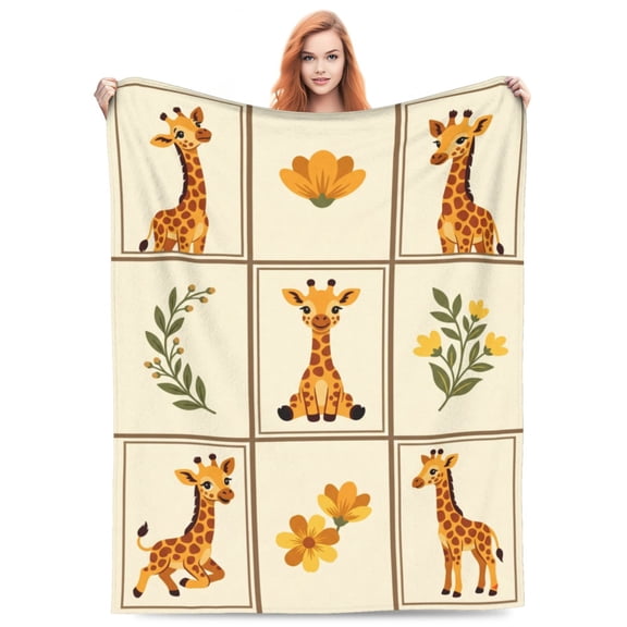 Giraffe Blanket, Soft Flannel Animal Throw, Cozy Birthday Gift, Holiday Christmas Gift for Giraffe Theme Lovers and Adults 50x40