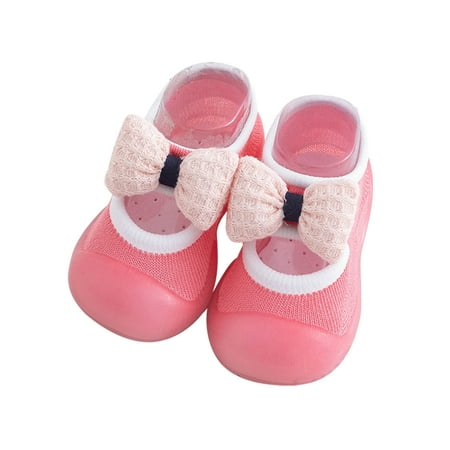

Tenmix Kids Walking Shoe Knit Upper Flats Bow Sock Shoes Slip On Floor Slippers Boys Comfortable Soft Sole Sneakers Pink Bow 6.5C