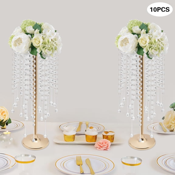 10-Pack of Elegant Small Crystal Table Centerpieces,Acrylic Gold Electroplating Flower Stand - Perfect for Wedding and Party Decorations to Create Atmosphere