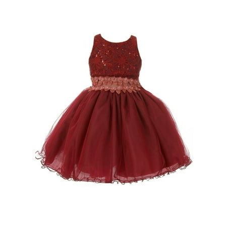 Chic Baby - Girls Burgundy Glitter Sequin Lace Embroidered Christmas ...