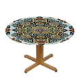 thumbnail image 3 of Wuche  Round Fitted Tablecloth Vintage Mandala Round Table Cloth with Elastic Edged Turkish Style Waterproof Wipeable Table Cover, 3 of 7