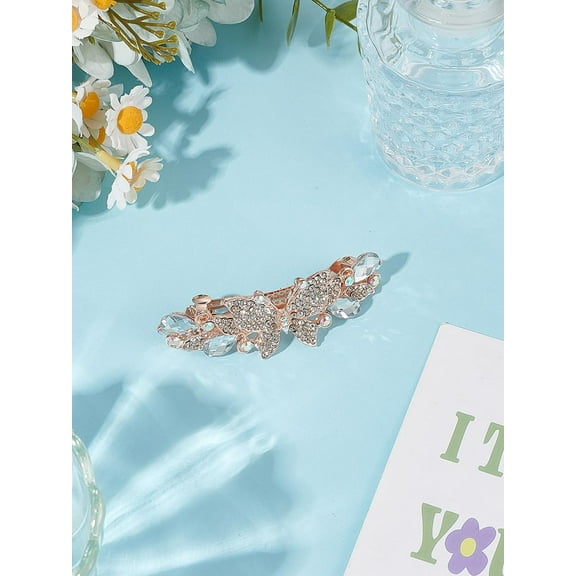 1Pcs Alloy Rhinestone Hairclip Butterfly Hair Clips Classic Barrettes for Women Styling and Makeup Home Salon Thick Thin Accessories 28.5x79.5x19mm Gold