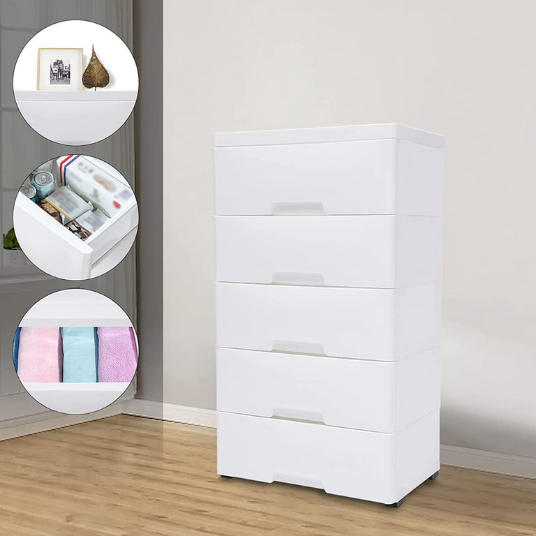 Closet Drawers Tall Dresser Organizer with 5 Drawers and Wheels
