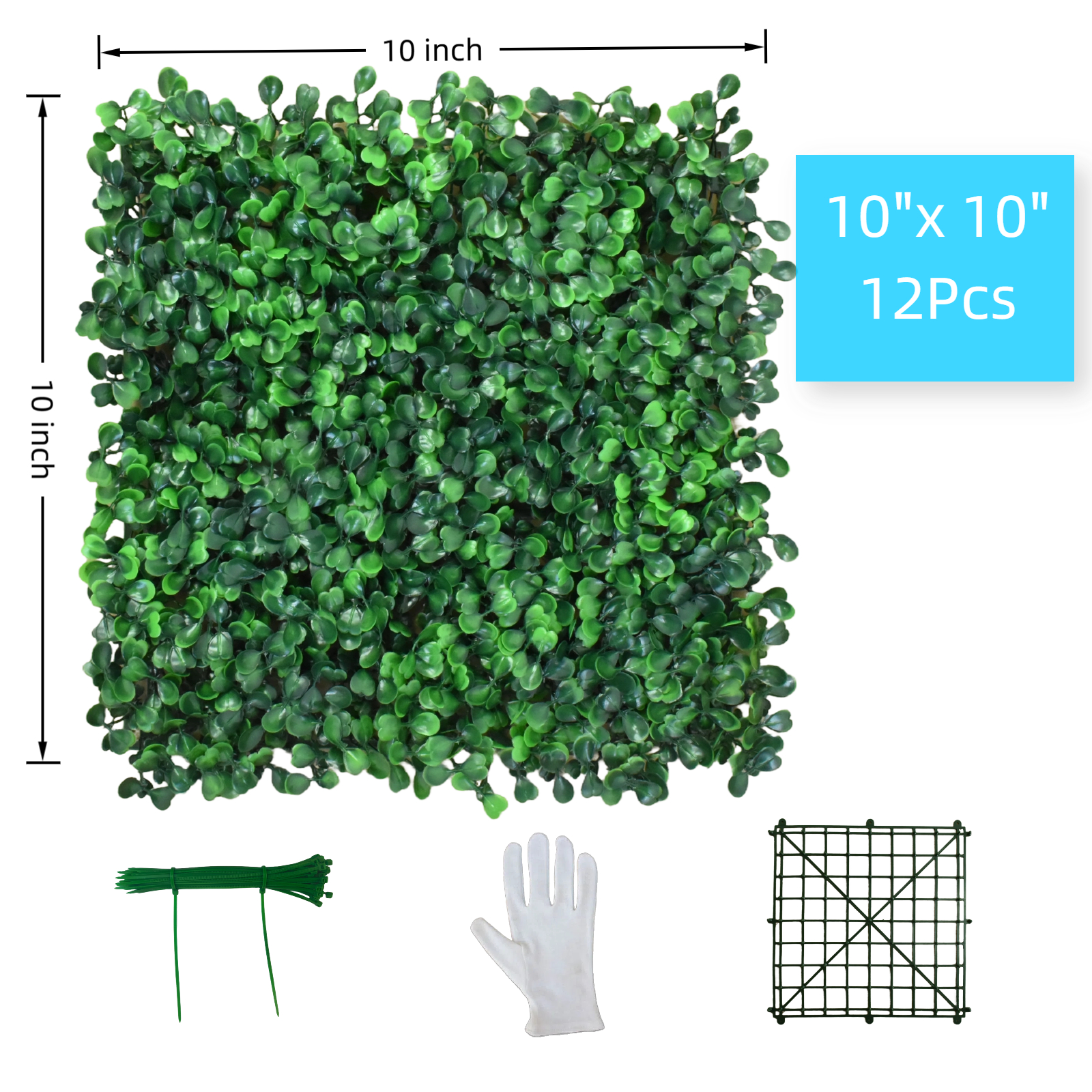 12Pcs 10" x 10" Artificial Grass Wall Panels,UV Protected Greenery Garden Fence, High Density Privacy Hedge Screen Wall for Backyard,Green Square,Faux Boxwood Greenery Backdrop Patio