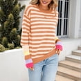 thumbnail image 4 of Suéter Informal de Cuello Redondo y Larga para Mujer, Jersey de Punto A Rayas A . Albaricoque L, 4 of 10