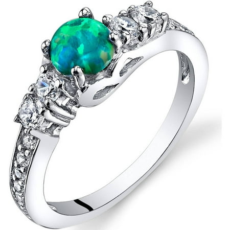 Oravo 0.50 Carat T.G.W. Created Green Opal Engagement Ring in Rhodium-Plated Sterling Silver