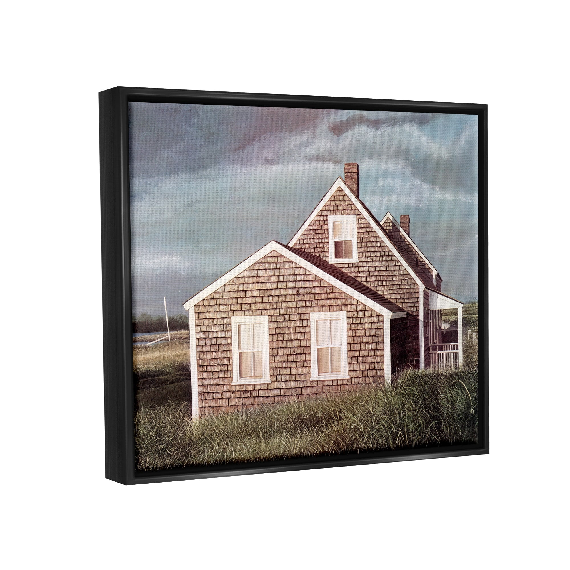 Stupell Industries Coastal Home Atmospheric Beachside Cloudy Sky Photograph Jet Black Floating Framed Canvas Print Wall Art, Design by Tom Mielko