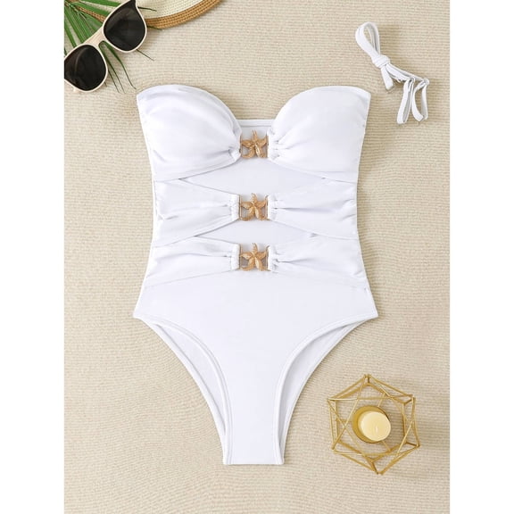One Piece Swimsuits for Women Summer Cutout Swimwear with Decro Trendy Bathing Suit for Beach Vacation S