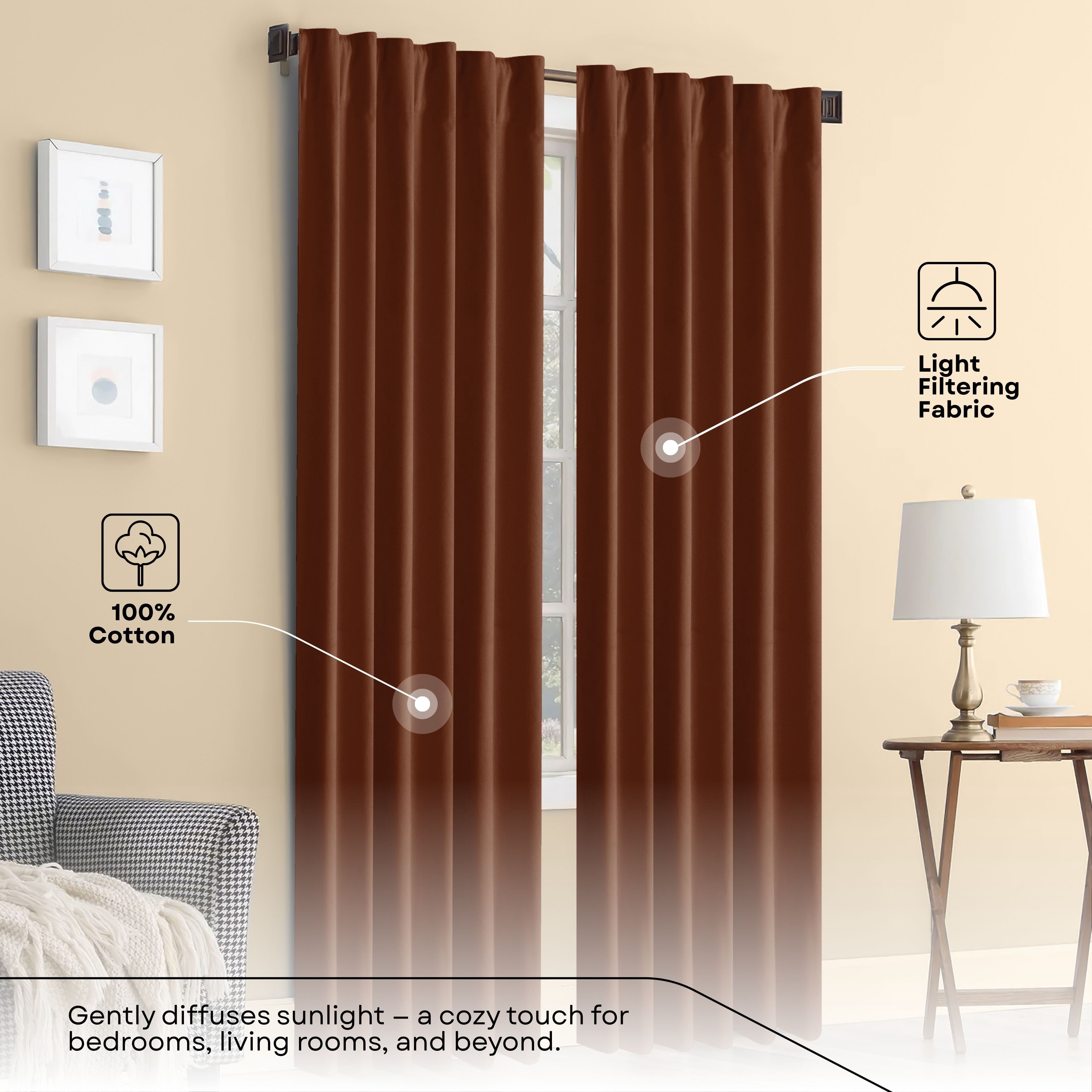 HEIRLOOM COMFORT Brown Solid Panel Curtains, 63 Inches Long, Set of 2, 100% Cotton, Light Filtering for Privacy, Rustic Farmhouse Warmth, Ideal for Bedroom, Living Room, 54" W x 63" L