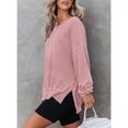 thumbnail image 4 of ZOELNIC Womens Waffle Knit Crewneck Sweatshirts Long Sleeve Side Slits Casual Pullover Sweatshirt Tops, S, 4 of 6