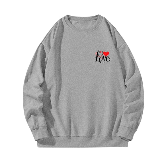 Mens Sweatshirts Valentines Day Printed Graphic Casual Long Sleeve Crewneck Loose Fit Pullover Shirts (L, Gray)