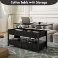 thumbnail image 3 of Coffee Table Lift Top, Multi-Function Convertible Coffee Tables with 2 Drawers and Hidden Storage Compartment, Retro Central Table with Storage Shelf (Black), 3 of 5