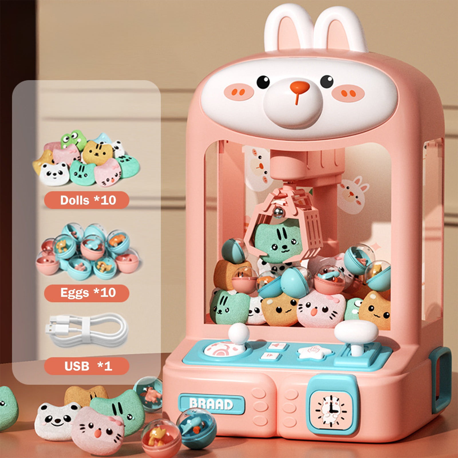 CYBIBO Claw Machine for Kids, Mini Claw Machine, Kids Claw Machine, Mini Home Crane Machine Toys, Electronic Arcade Game Dispenser Toy for Girls Boys Gift - Rabbit