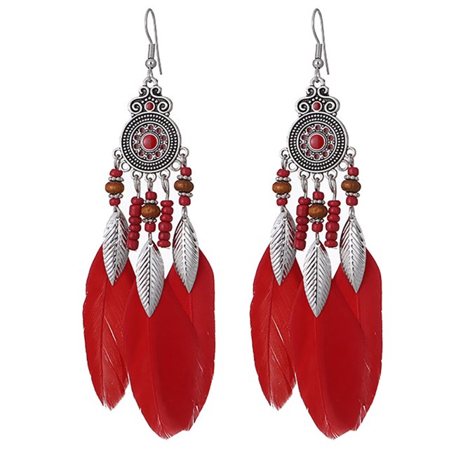 Pendientes colgantes de plumas sintéticas: Pendientes llamativos étnicos retro Pendientes bohemios
