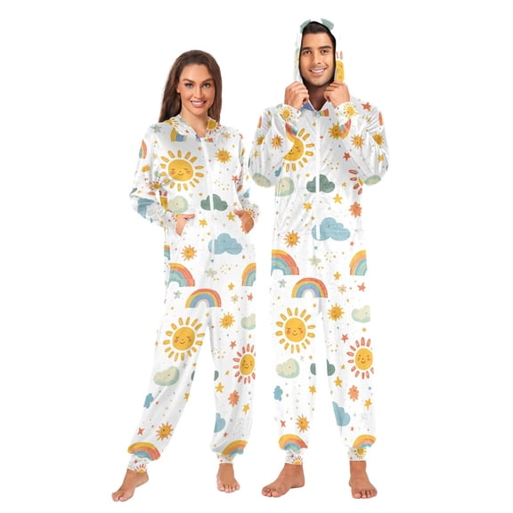 FORMRS Onesies Pajama for Adults Unisex Hoodie Winter Jumpsuit One Piece Sleepwear, Sizes S-2XL, Rainbows Pattern